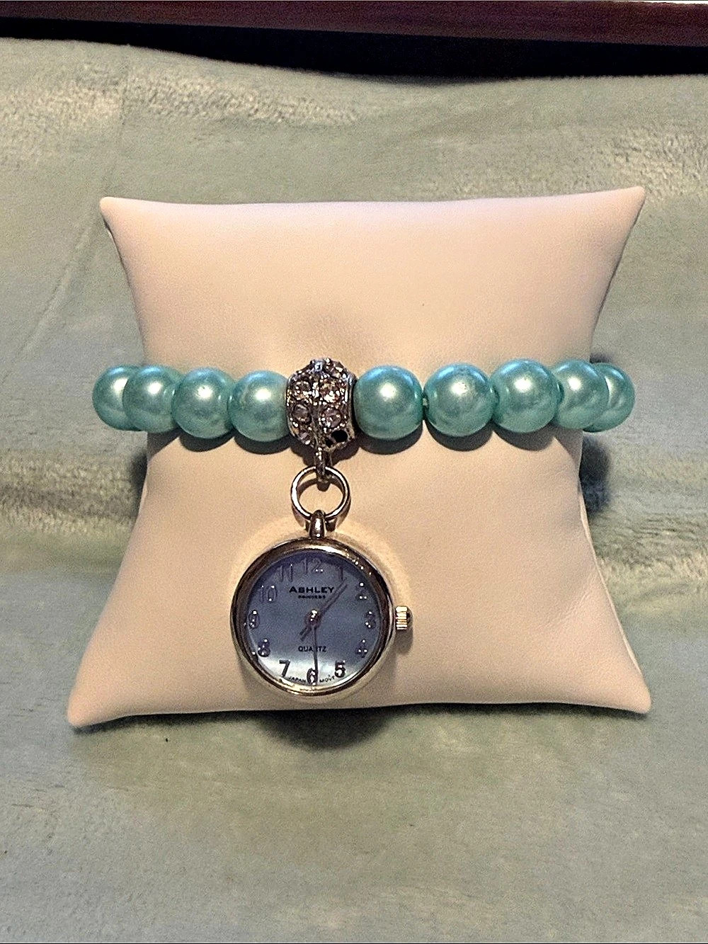 Ashley Beaded Charm Watch in Green & Gold Like New